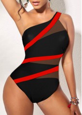 Asymmetry Black Contrast One Piece Swimwear