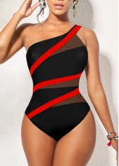 Asymmetry Black Contrast One Piece Swimwear | thumb picture 