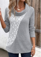 Light Grey Patchwork Long Sleeve Cowl Neck Sweatshirt | thumb picture 
