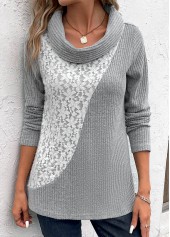 Light Grey Patchwork Long Sleeve Cowl Neck Sweatshirt | thumb picture 