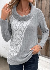 Light Grey Patchwork Long Sleeve Cowl Neck Sweatshirt | thumb picture 