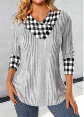 Light Grey Patchwork Plaid Long Sleeve Sweatshirt