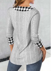 Light Grey Patchwork Plaid Long Sleeve Sweatshirt | thumb picture 