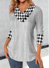 Light Grey Patchwork Plaid Long Sleeve Sweatshirt | thumb picture 