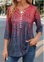 Coral Tuck Stitch Random Floral Print T Shirt