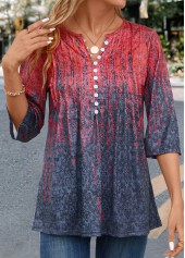 Coral Tuck Stitch Random Floral Print T Shirt | thumb picture 