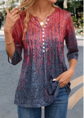 Coral Tuck Stitch Random Floral Print T Shirt | thumb picture 