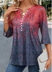 Coral Tuck Stitch Random Floral Print T Shirt | thumb picture 