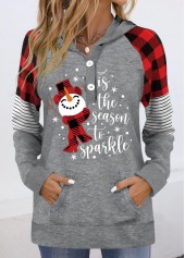 Grey Patchwork Christmas Print Long Sleeve Hoodie
