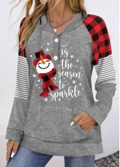Grey Patchwork Christmas Print Long Sleeve Hoodie | thumb picture 