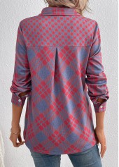 Red Button Plaid Long Sleeve Shirt Collar Blouse | thumb picture 