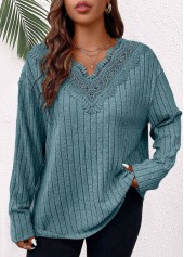 Dusty Blue Patchwork Plus Size Long Sleeve T Shirt | thumb picture 
