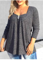 Dark Grey Button Plus Size Long Sleeve T Shirt | thumb picture 