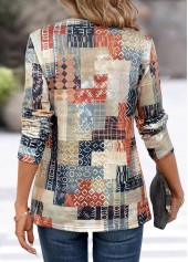Light Grey Patchwork Geometric Print Long Sleeve T Shirt | thumb picture 