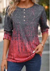 Coral Button Ombre Three Quarter Length Sleeve T Shirt | thumb picture 