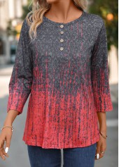 Coral Button Ombre Three Quarter Length Sleeve T Shirt | thumb picture 