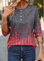 Coral Button Ombre Three Quarter Length Sleeve T Shirt | thumb picture 