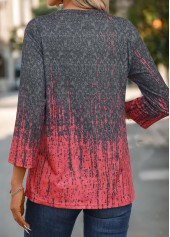 Coral Button Ombre Three Quarter Length Sleeve T Shirt | thumb picture 
