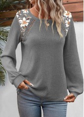 Dark Grey Patchwork Floral Print Long Sleeve Sweatshirt