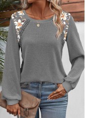 Dark Grey Patchwork Floral Print Long Sleeve Sweatshirt | thumb picture 