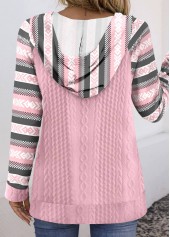 Pink Textured Fabric Multi Stripe Print Long Sleeve Hoodie | thumb picture 