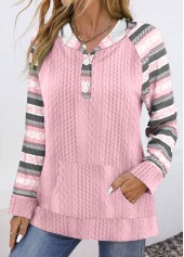 Pink Textured Fabric Multi Stripe Print Long Sleeve Hoodie | thumb picture 