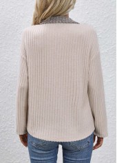 Beige Button Long Sleeve Turn Down Collar Sweatshirt | thumb picture 