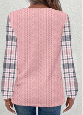 Pink Patchwork Plaid Long Sleeve Round Neck Sweatshirt | thumb picture 