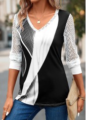Grey Lace Geometric Print Long Sleeve T Shirt | thumb picture 