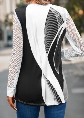 Grey Lace Geometric Print Long Sleeve T Shirt | thumb picture 