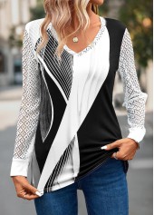 Grey Lace Geometric Print Long Sleeve T Shirt | thumb picture 
