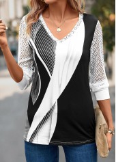 Grey Lace Geometric Print Long Sleeve T Shirt | thumb picture 