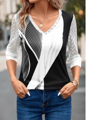 Grey Lace Geometric Print Long Sleeve T Shirt | thumb picture 