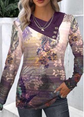 Dark Reddish Purple Button Paisley Print T Shirt | thumb picture 