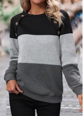 Dark Grey Patchwork Long Sleeve Round Neck Sweatshirt