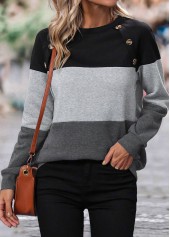 Dark Grey Patchwork Long Sleeve Round Neck Sweatshirt | thumb picture 