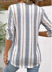 Patchwork Striped Long Sleeve Square Neck T Shirt | thumb picture 