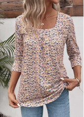 Yellow Ruched Ditsy Floral Print Long Sleeve T Shirt | thumb picture 