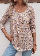Yellow Ruched Ditsy Floral Print Long Sleeve T Shirt | thumb picture 