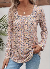 Yellow Ruched Ditsy Floral Print Long Sleeve T Shirt | thumb picture 