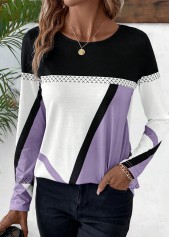 Plus Size Light Purple Patchwork Geometric Print T Shirt | thumb picture 