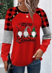 Wine Red Button Christmas Print Long Sleeve T Shirt | thumb picture 