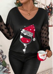 Black Mesh Plus Size Christmas Print T Shirt | thumb picture 