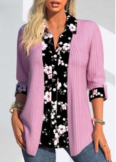 Pink Random Floral Print Fake Two Piece Twinset