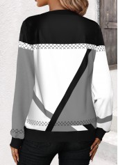 Black Patchwork Geometric Print Split Neck Sweatshirt | thumb picture 