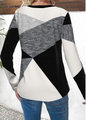 Multi Color Button Geometric Print Long Sleeve T Shirt | thumb picture 