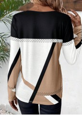 Plus Size Light Coffee Patchwork Geometric Print T Shirt | thumb picture 