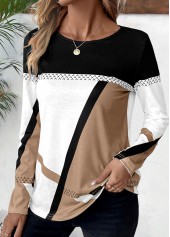 Plus Size Light Coffee Patchwork Geometric Print T Shirt