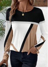 Plus Size Light Coffee Patchwork Geometric Print T Shirt | thumb picture 