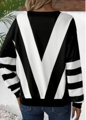 Black Zipper Striped Long Sleeve Round Neck Sweatshirt
